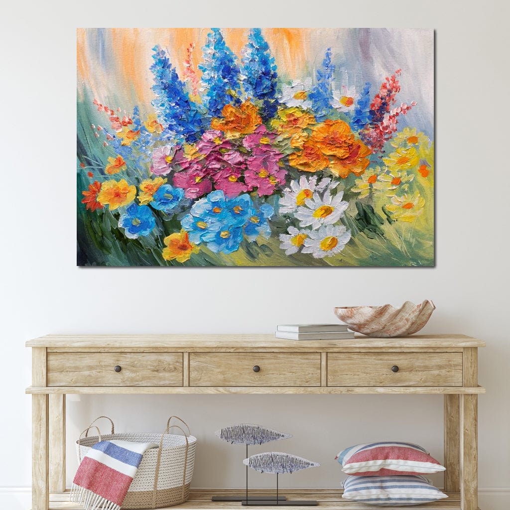 Abstract Bouquet of Spring Flowers Canvas Wall Art