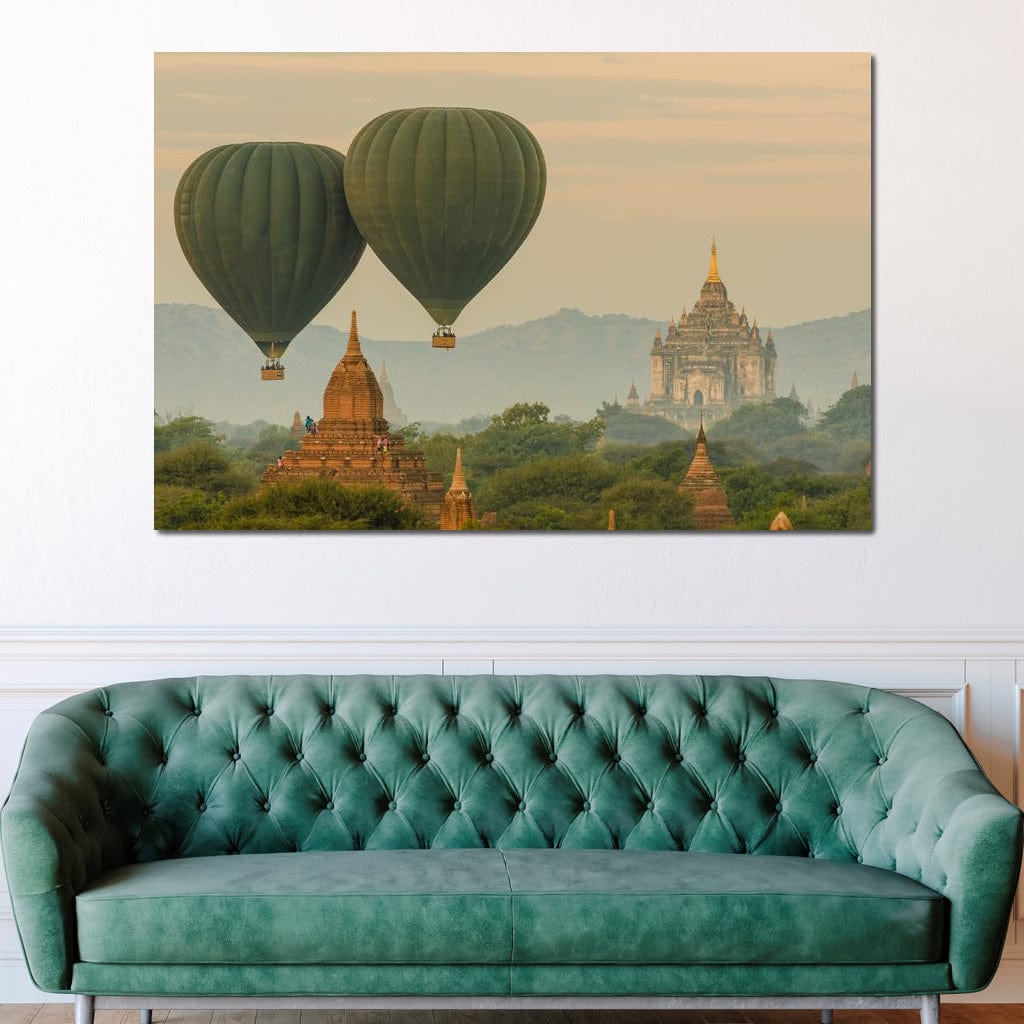 Hot Air Balloon over The Ancient Temples of Bagan Canvas Wall Art