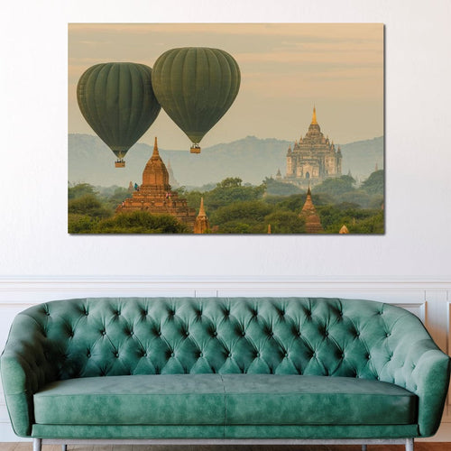 Hot Air Balloon over The Ancient Temples of Bagan Canvas Wall Art