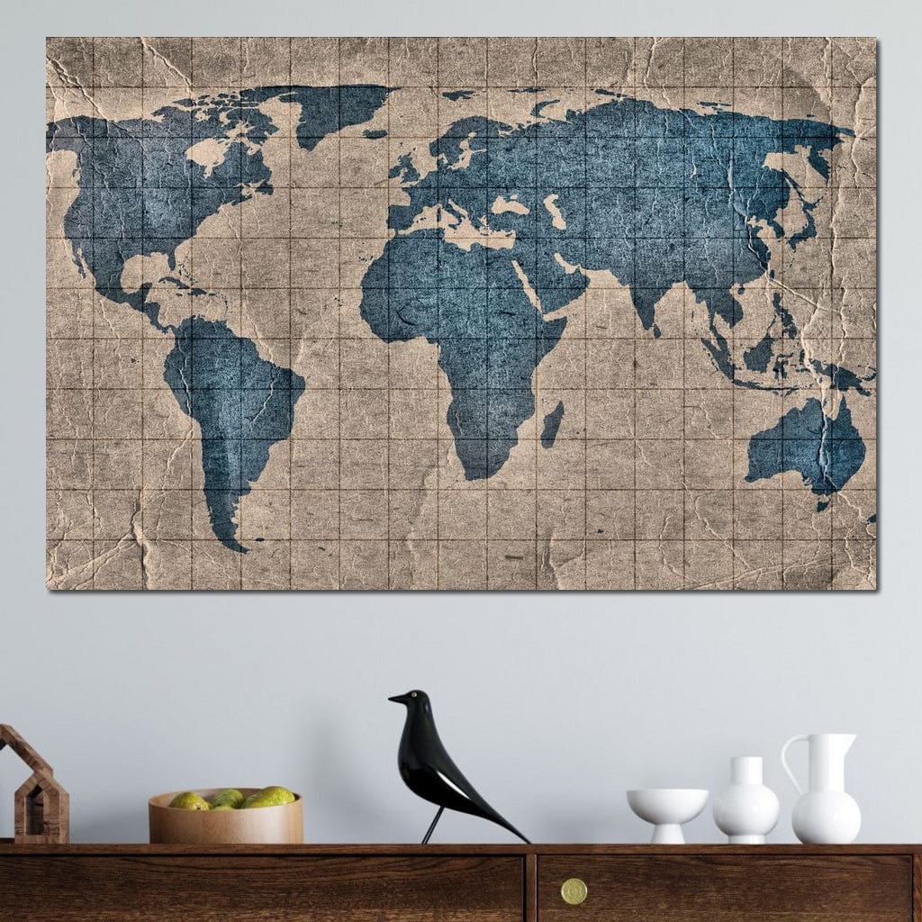 Blue Lands World Map Canvas Wall Art