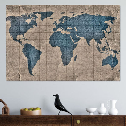 Blue Lands World Map Canvas Wall Art