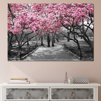 Pink Blossoms in Black and White Canvas Wall Art