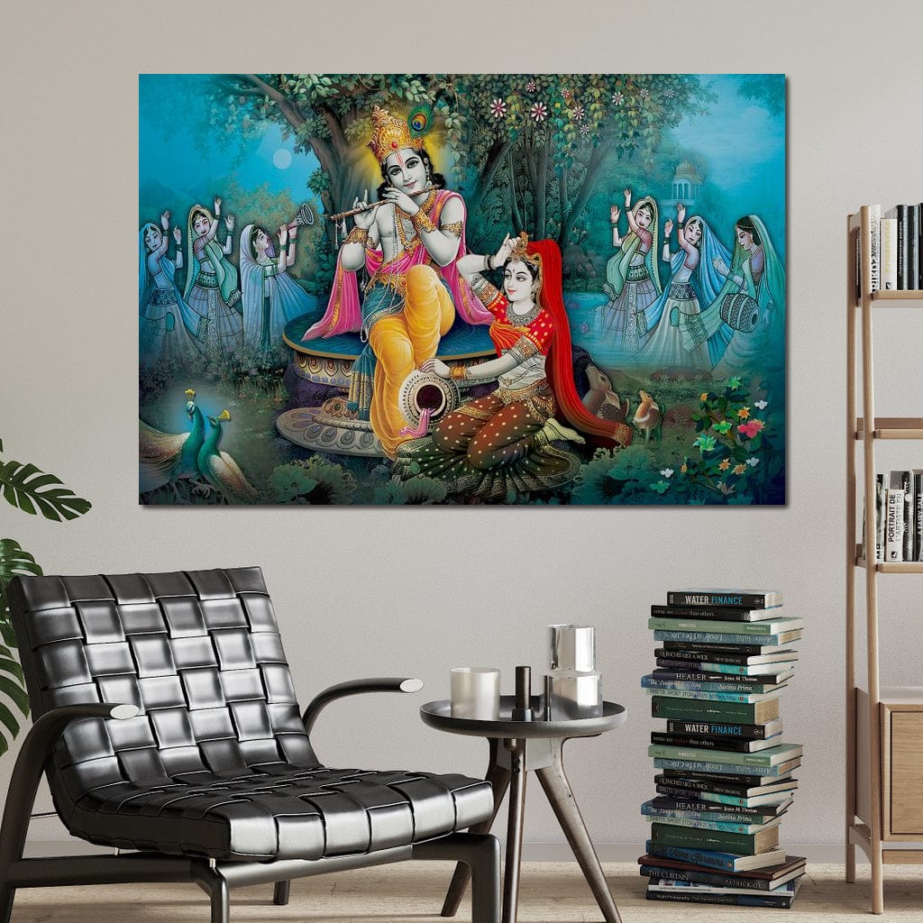 Radha & Krishna Love Tree Canvas Wall Art