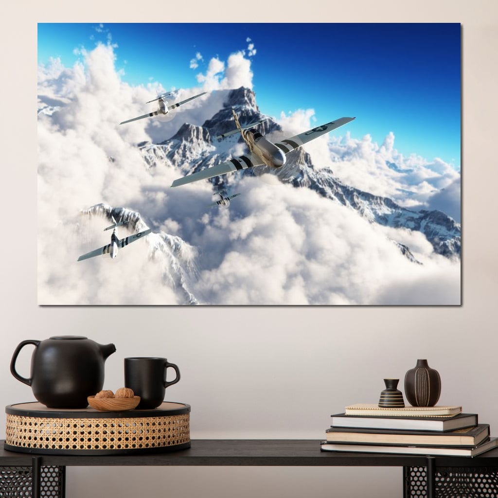 P51 Mustangs Winter Squadron Canvas Wall Art
