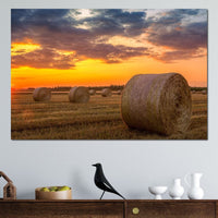 Hay Bales Sunset Canvas Wall Art