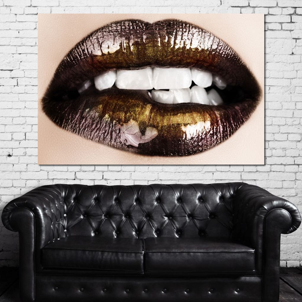 Black & Gold Lips Canvas Wall Art