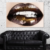 Black & Gold Lips Canvas Wall Art