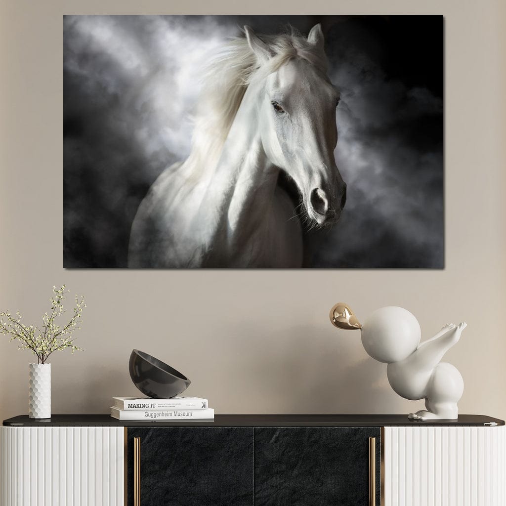 White Stallion Canvas Wall Art