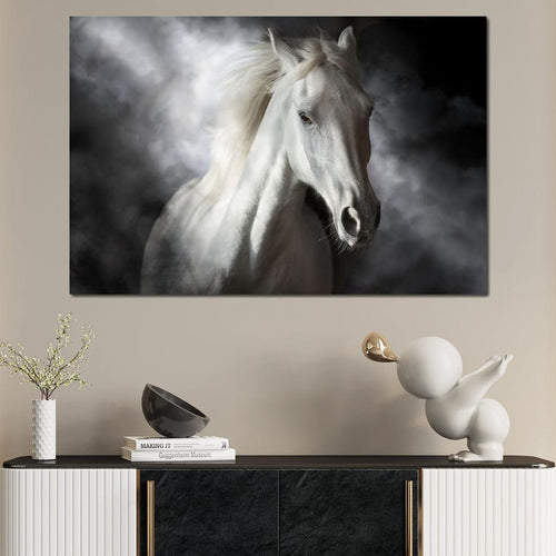 White Stallion Canvas Wall Art