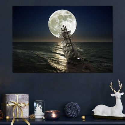 Sailing Under the Giant Moon Canvas Wall Art
