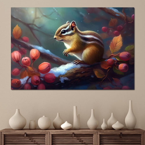 Winter Chipmunk Canvas Wall Art