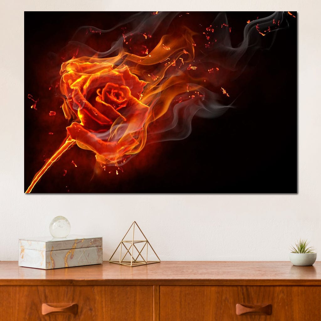 Rose on Fire Canvas Wall Art