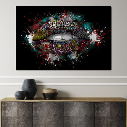 Graffiti Lips Canvas Wall Art