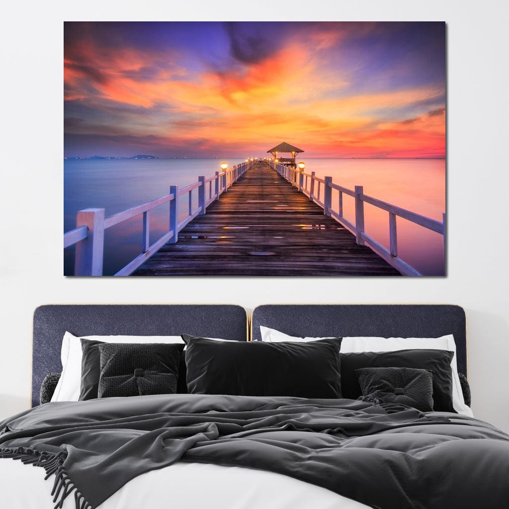 Celebrated Pier Pink Sunset Canvas Wall Art