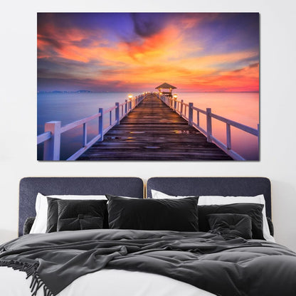 Celebrated Pier Pink Sunset Canvas Wall Art