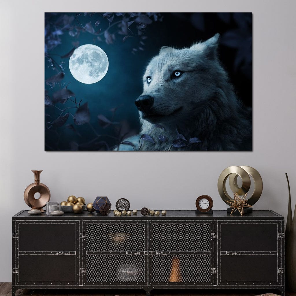 Wolf Full Moon Canvas Wall Art