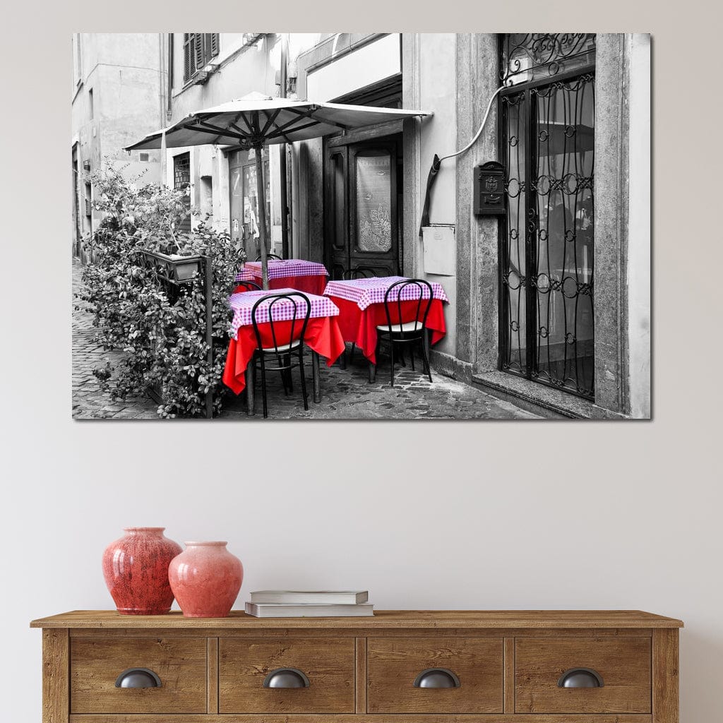 Red Tables In Rome Canvas Wall Art