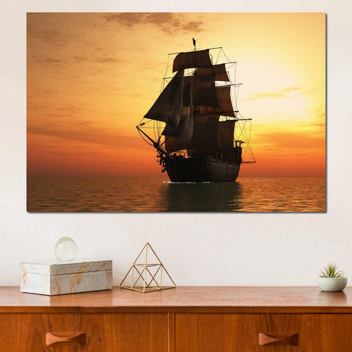 Old Ship At Sea Canvas Wall Art