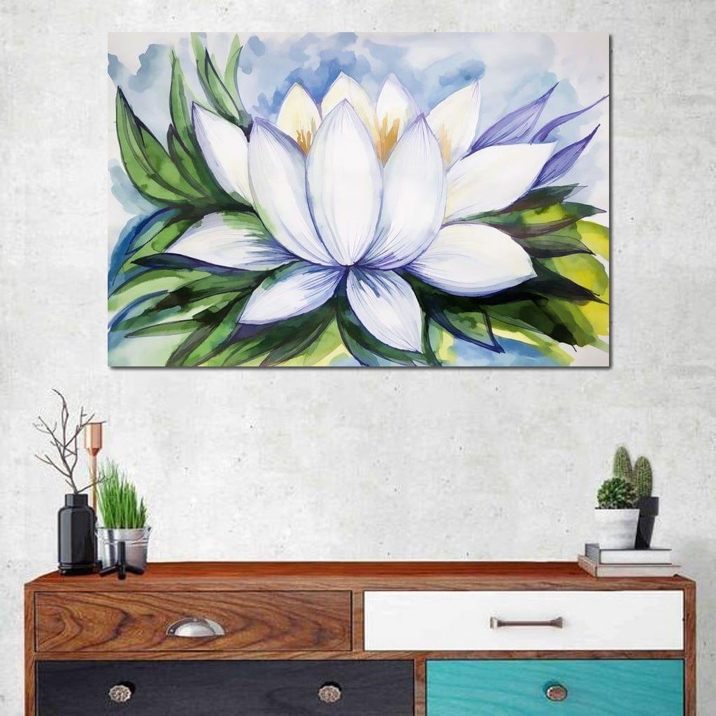White Lotus Flower Canvas Wall Art