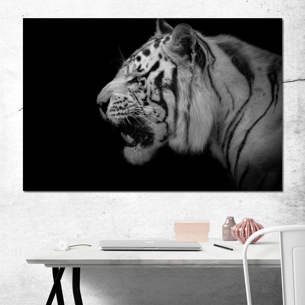 Black and White Tiger Profile Canvas Wall Art