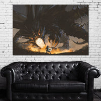 Dark Dragon Clash Canvas Wall Art