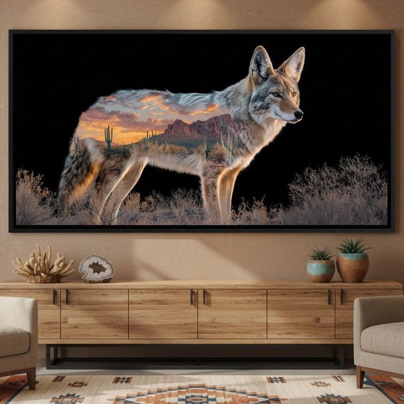 Desert Coyote Sunset Vista Canvas Wall Art