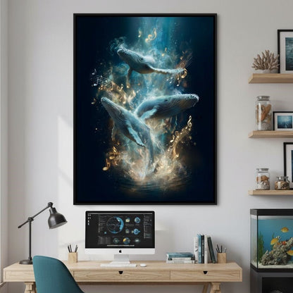 Melodic Tides of Dancing Whales Canvas Wall Art