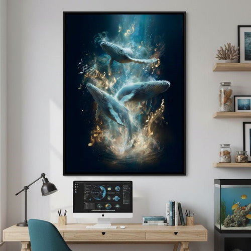 Melodic Tides of Dancing Whales Canvas Wall Art