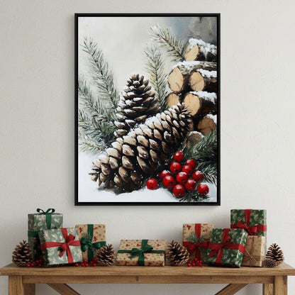 Snowy Pinecone Winter Gathering Canvas Wall Art