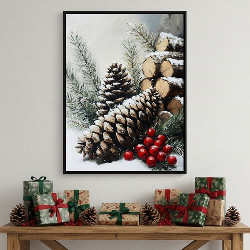 Snowy Pinecone Winter Gathering Canvas Wall Art