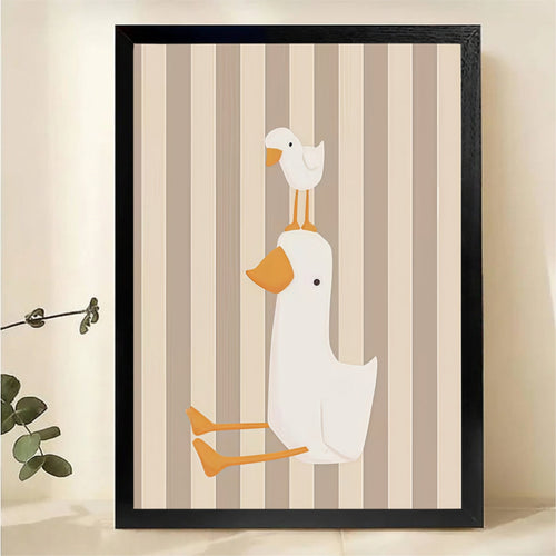 Duck and Duckling Wall Art - Minimalist Nursery Decor Print