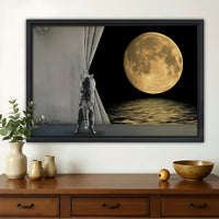 Cat Pulling Curtain to Reveal Full Moon Wall Art - Surreal Canvas Print