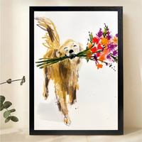 Golden Retriever with Flowers Wall Art - Hand-Painted Print