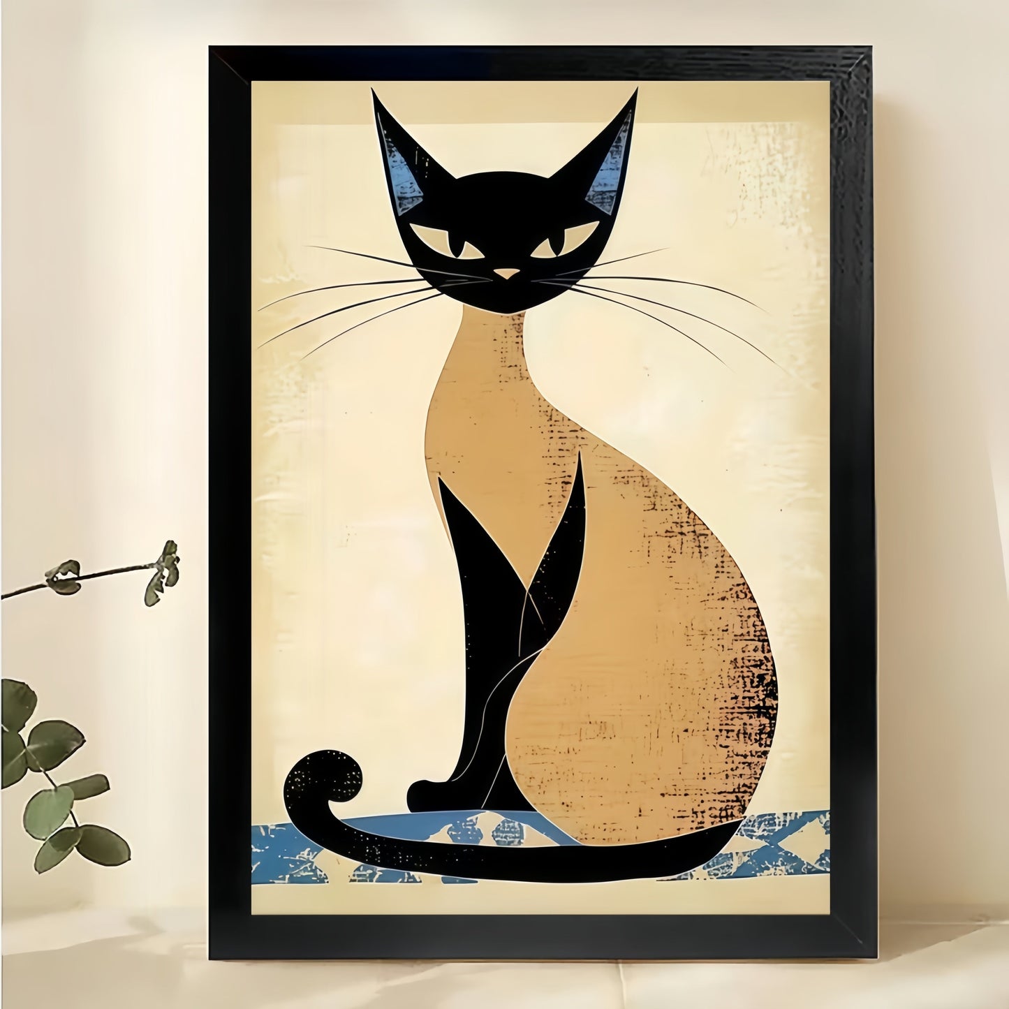 The Vintage Elegant Siamese Cat – Classic Retro Wall Art on Natural Wood Canvas