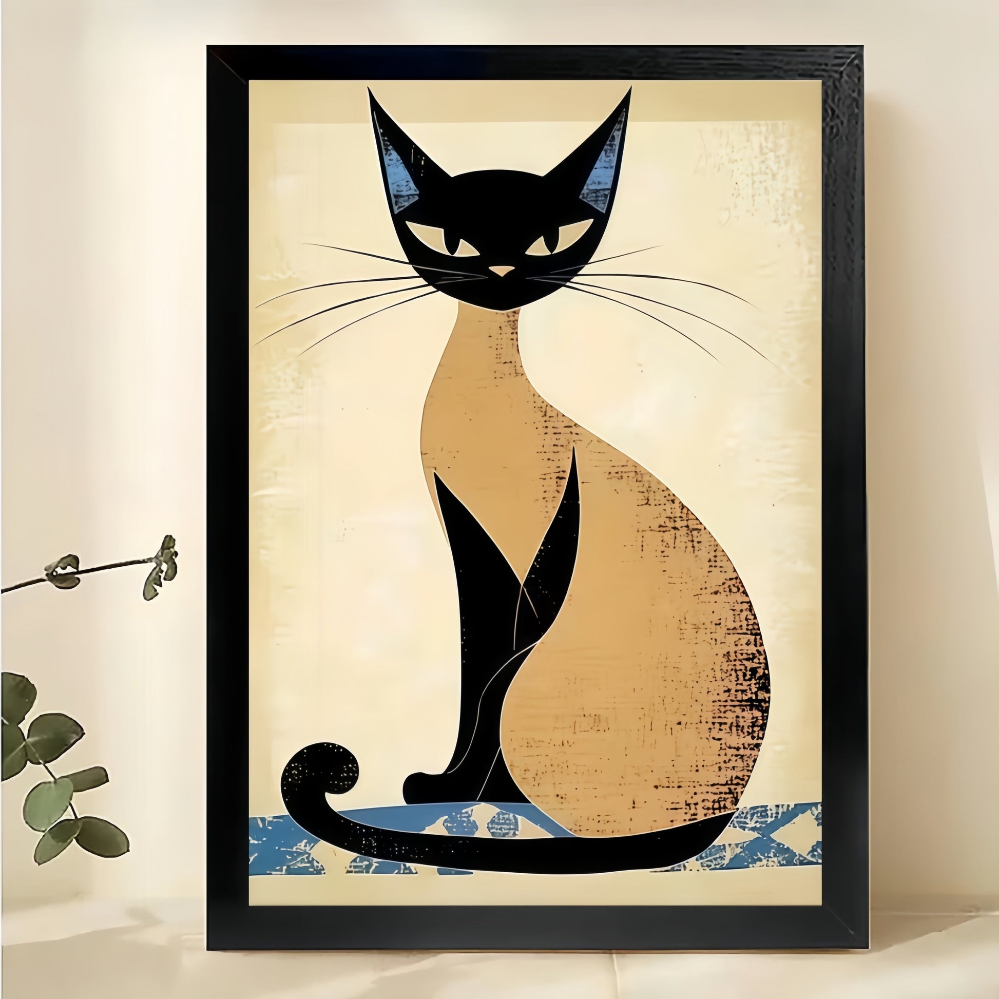 The Vintage Elegant Siamese Cat – Classic Retro Wall Art on Natural Wood Canvas