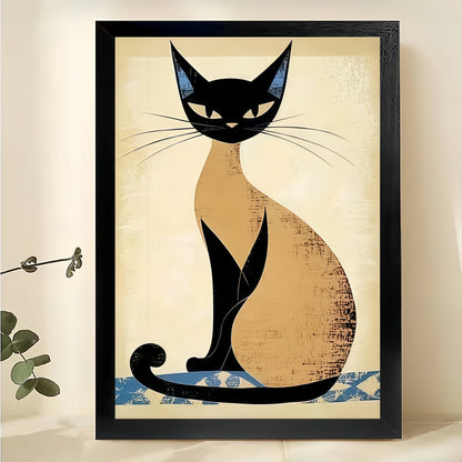 The Vintage Elegant Siamese Cat – Classic Retro Wall Art on Natural Wood Canvas