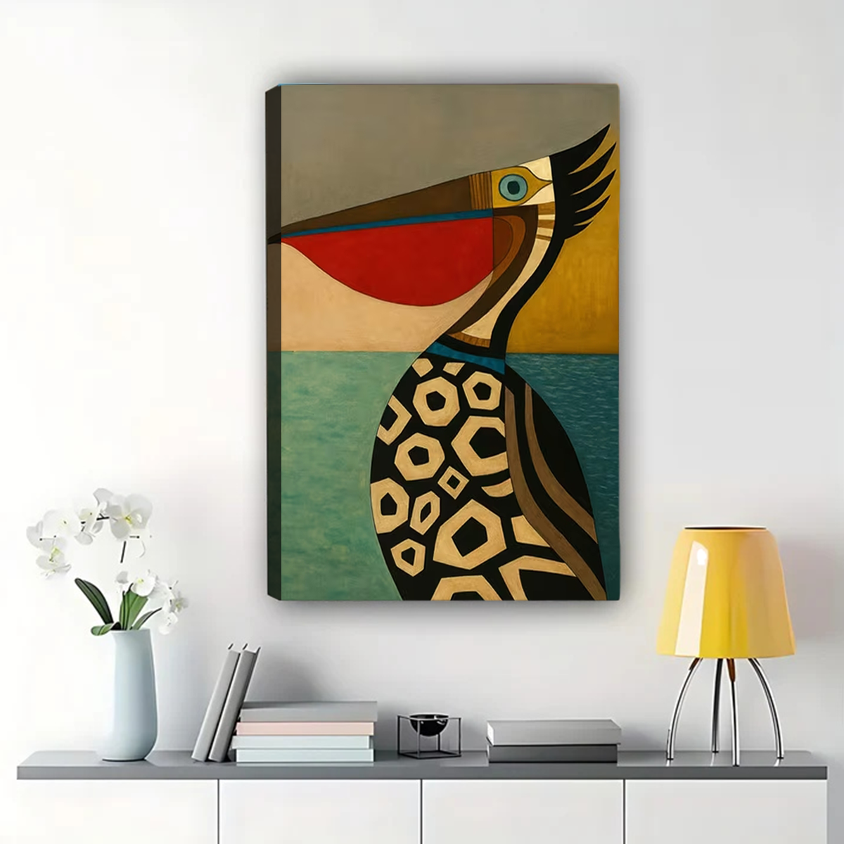 Abstract Pelican Art - Modern Geometric Bird Wall Decor Canvas Wall Art