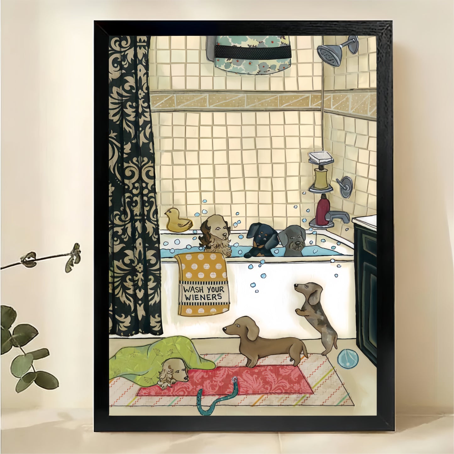 Dachshunds Bathroom Wall Art - Funny Wash Your Wieners Print