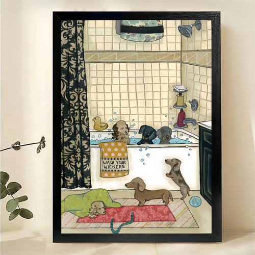 Dachshunds Bathroom Wall Art - Funny Wash Your Wieners Print