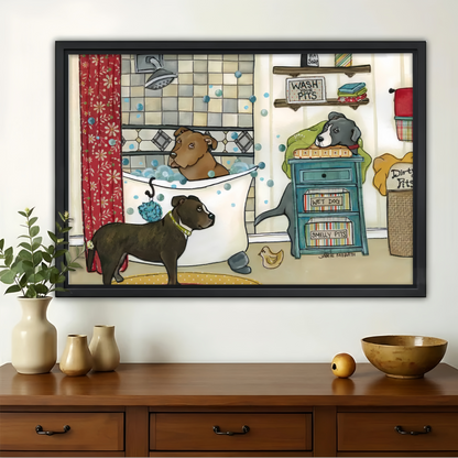 Wash Your Pits Pitbull Bathroom Wall Art - Funny Dog Canvas Print