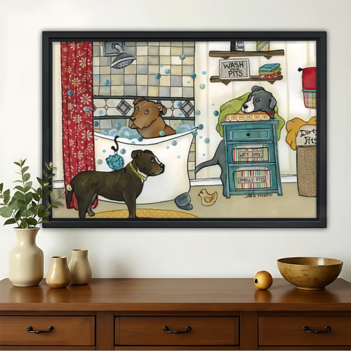 Wash Your Pits Pitbull Bathroom Wall Art - Funny Dog Canvas Print