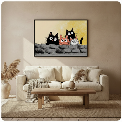 Four Cats Peeking Wall Whimsical Canvas Wall Art