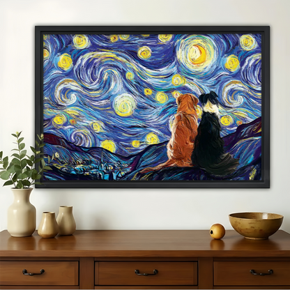 Dogs Under Starry Night Wall Art - Van Gogh Style Canvas Print