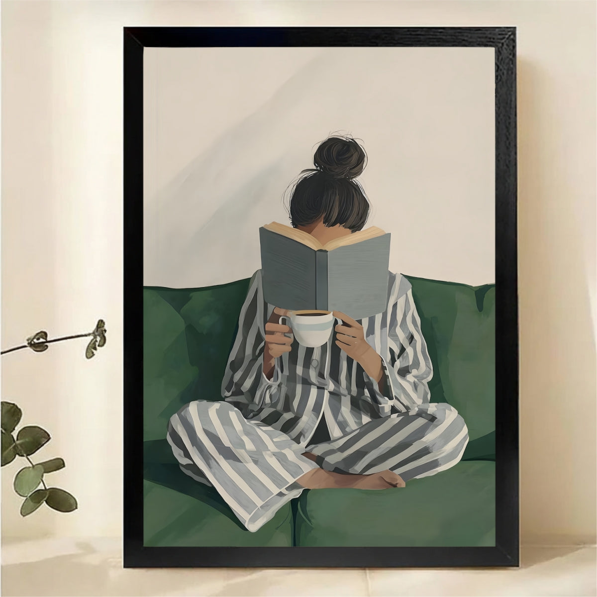 Woman Reading with Coffee Wall Art - Cozy Morning Canvas Print
