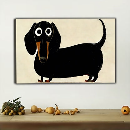 Whimsical Black Dachshund Cartoon Canvas - Quirky Wiener Dog Wall Decor