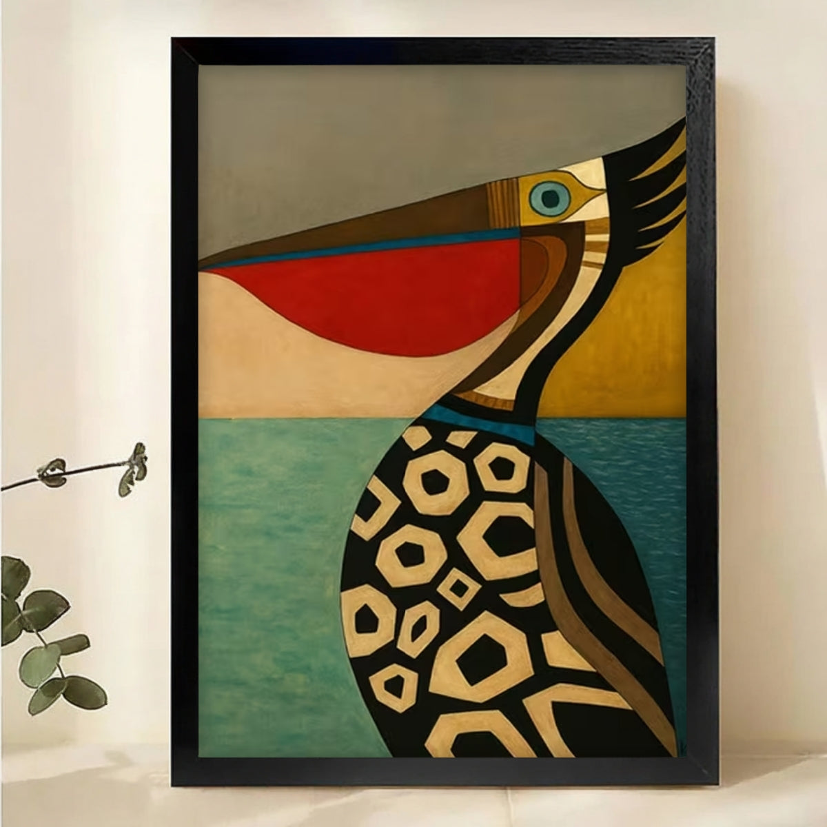 Abstract Pelican Art - Modern Geometric Bird Wall Decor Canvas Wall Art