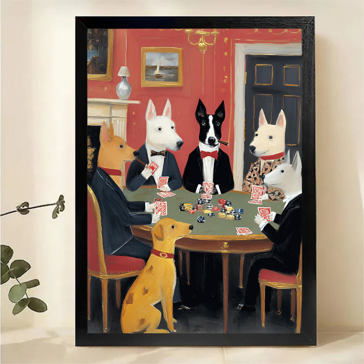 Dogs Playing Poker in Suits Wall Art - Classic Oil Painting Canvas Print