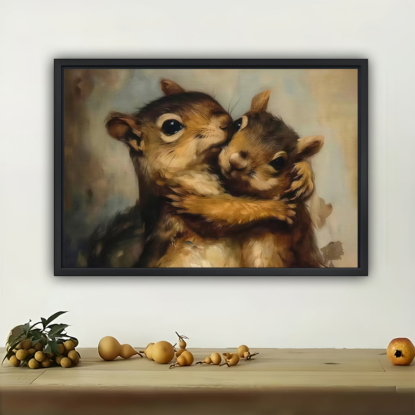 Hugging Squirrels Wall Art | Adorable Woodland Animal Framed Print
