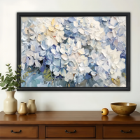 Blue and White Hydrangea Wall Art - Textured Floral Oil Painting Canvas Print