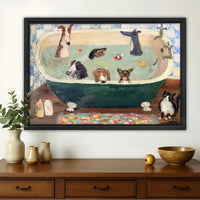 Dogs Bath Time Wall Art - Funny Pet Bathroom Print